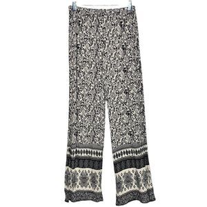 MAXINE NICHOLS Women's Bohemian Black Cream Stretch Hippie Flare Pants Size Med